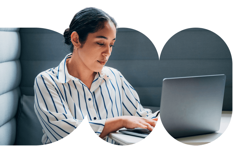 Businesswoman Reviewing Insight Flex Device as a Service Solution.