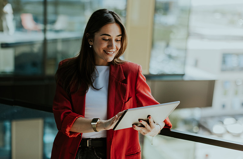 Woman on tablet device