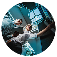 People working in a data center