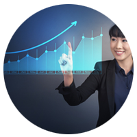 Woman pointing at a virtual graph