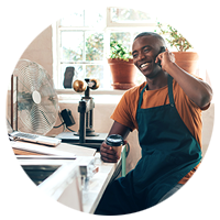 Small business owner orders on cell phone