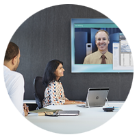 Virtual team meeting held in boardroom