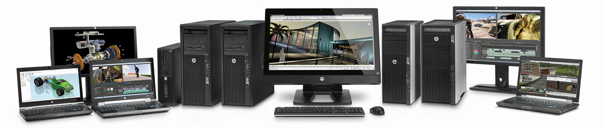 HP Desktop Workstation Family. Shown with Performance Monitors, HP EliteBook Mobile Workstations and HP Z1. Select screen images courtesy of Autodesk & Local Motors, Inc.