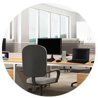 Workstation with integrated devices.