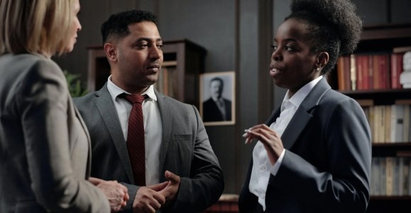 Law firm lawyers have discussion
