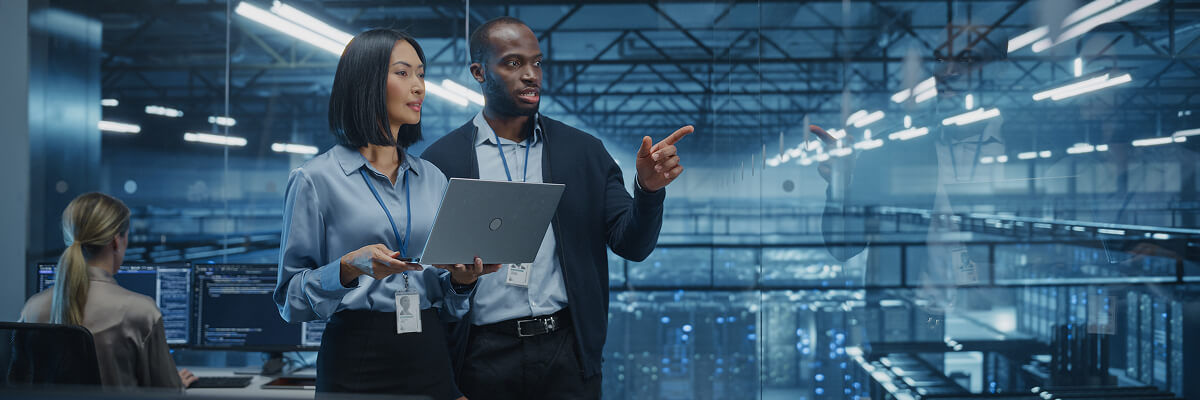 People looking at data center.