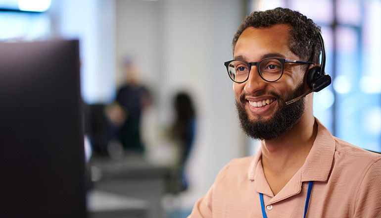 Man on headset device