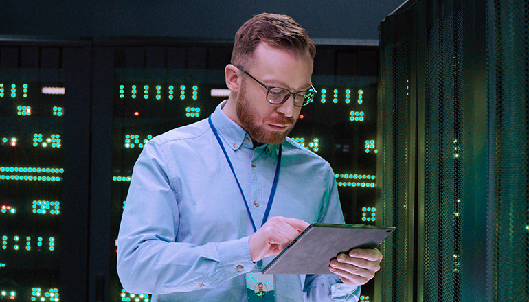man using tablet