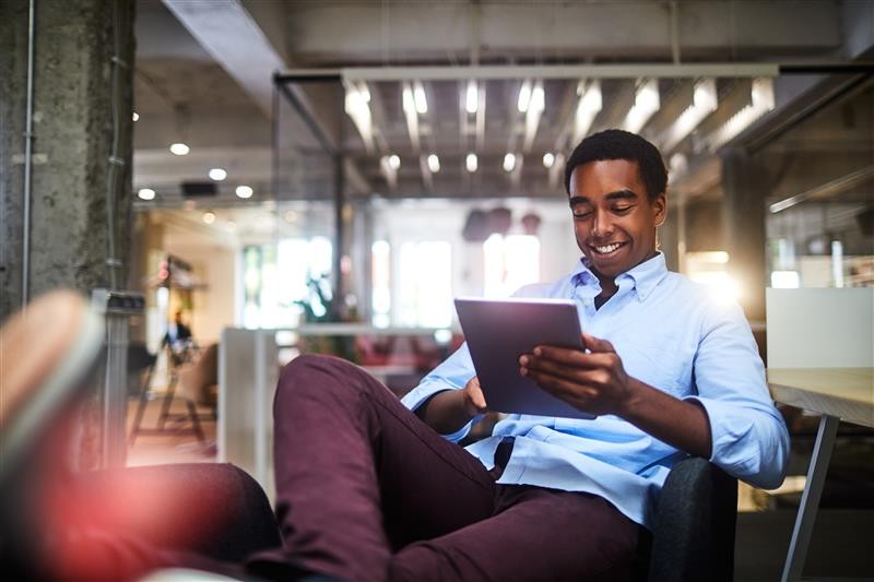 man using tablet