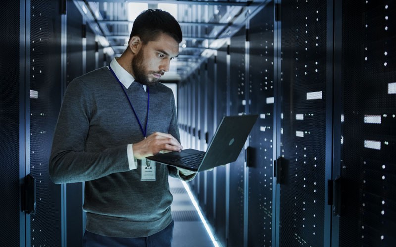 Man in server room