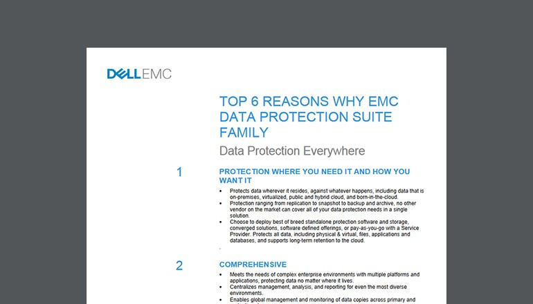6 Reasons Why EMC Data Protection Suite Family datasheet Cover of Dell EMC Six Reasons Why EMC Data Protection Suite Family datasheet