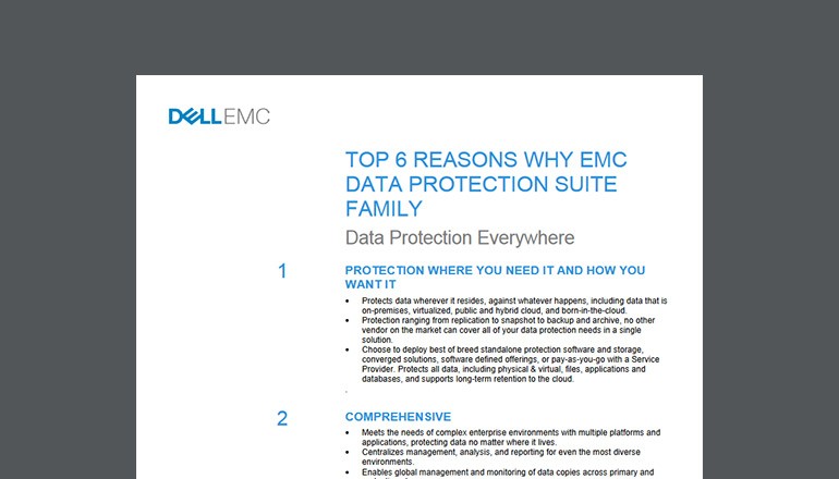 Cover of Dell EMC Six Reasons Why EMC Data Protection Suite Family datasheet