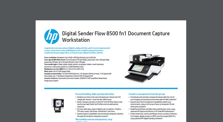 HP Digital Sender Flow 8500 fn1 Document Capture Workstation datasheet Cover of HP Digital Sender Flow 8500 fn1 Document Capture Workstation datasheet