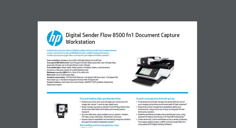 Cover of HP Digital Sender Flow 8500 fn1 Document Capture Workstation datasheet