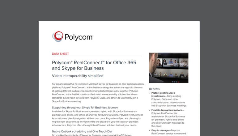 Polycom RealConnect for Office 365 & Skype datasheet cover