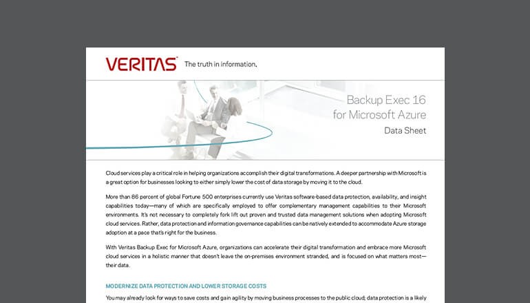 Backup Exec 16 for Microsoft Azure Datasheet Cover