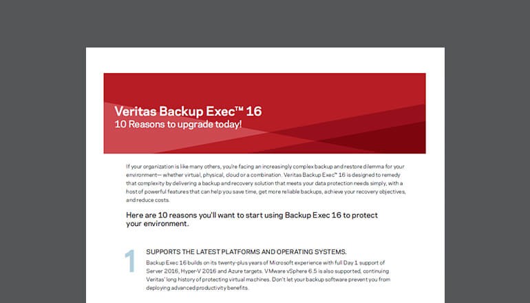 Veritas Backup Exec 16: 10 Reasons to Upgrade Cover