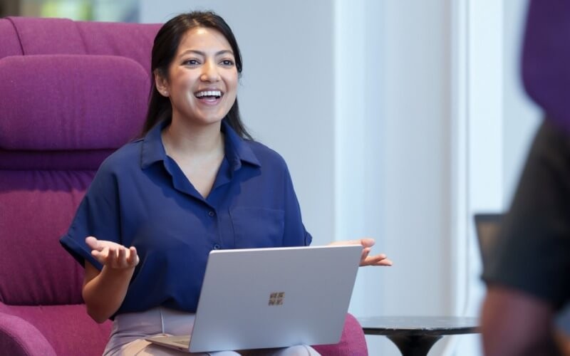 woman with microsoft laptop