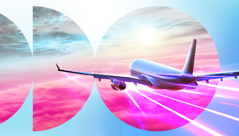 airplane flight pink clouds