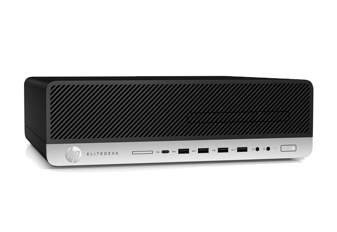 Business woman using a HP EliteDesk 800 G2 with a EliteDisplay 240c.