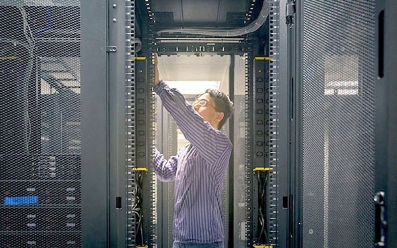 Employee on a data center