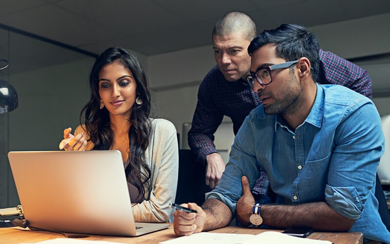 Business professionals thinking up ideas for long term success