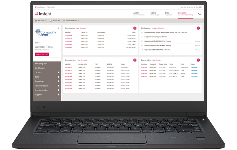 Close up of company portal page